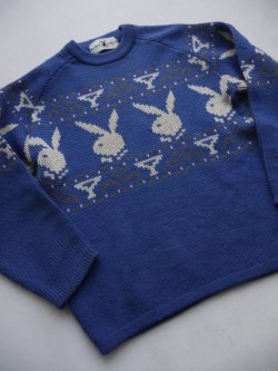 画像2: PLAYBOY VTG RABBIT HEAD LOGO KNITWEAR BLUE SMALL