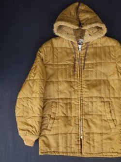 画像1: 70s MONTGOMERY WARD CUSTOM OUTERWEAR NYLON×FAKE FUR HOODIE JACKET MUSTARD M