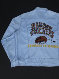 画像1: 70s MONTGOMERY WARD RAINBOW TRUCKERS TORRANCE CALIFORNIA VTG JACKET LIGHT BLUE L