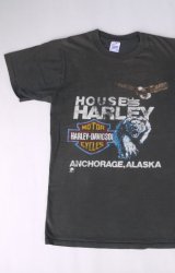 80s HARLEY DAVIDSON HOUSE OF HARLEY ANCHORAGE,ALASKA VTG T-SHIRT FADED BLACK S