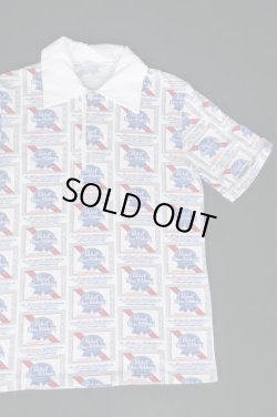 画像2: PABST BLUE RIBBON PATTERNED ALL OVER OFFICIAL VTG POLO SHIRT S 