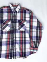 FIVEBROTHER VTG COTTON FLANNEL SHIRT WHITE×PURPLE L MADE IN USA