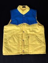 70s VTG RACING PUFFY VEST BLUE×YELLOW S
