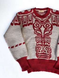画像2: 50s JANTZEN WING VTG WOOL KNIT SWEATER BEIGE×BROWN ML