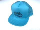 NOS 90s CHICAGO SOUVENIR TRUCKER CAP TURQUOISE BLUE