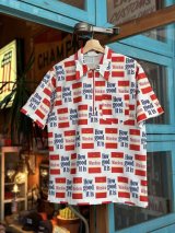 VINTAGE 70s WINSTON CIGARETTE “HOW GOOD IT IS” PATTERNED ALL OVER HALF ZIPUP POLYESTER SHIRT M