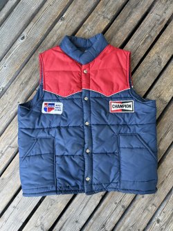 画像1: VINTAGE 70s CHAMPION SPARK PLUGS×CAR QUEST PUFFY RACING VEST L