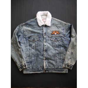 画像: 80's LEVIS DENIM BOA JACKET HARLEY PATCH CUSTOM M CHEMICAL WASH