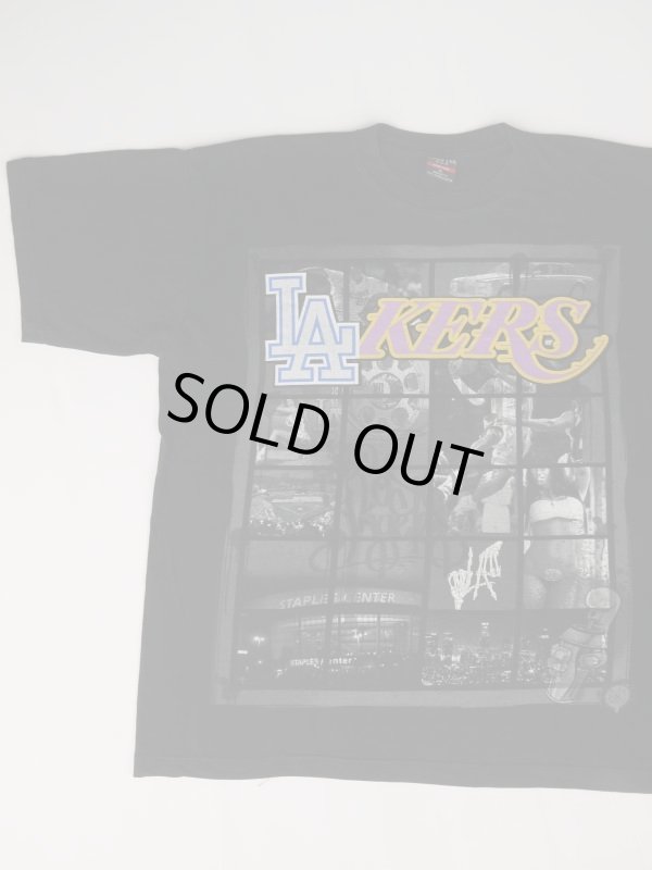 画像1: LAKERS DOUBLE-SIDED PRINTING OLD T-SHIRT BLACK XL