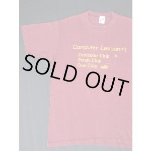 画像: 80s COMPUTER LESSON #1 COMPUTER CHIP POTATO CHIP COW CHIP VTG T-SHIRT MADE IN USA WINE RED L