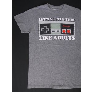 画像: NINTENDO LET'S SETTLE THIS LIKE ADULTS OFFICIAL T-SHIRT MARBLED GRAY S