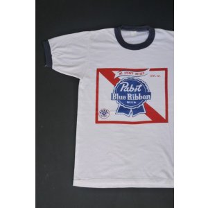 画像: 80s PABST BLUE RIBBON BEER VTG RINGER T-SHIRT WHITE×NAVY S
