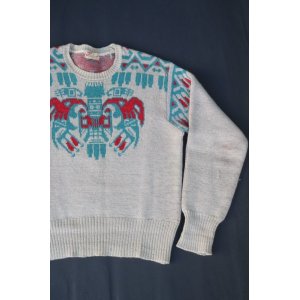 画像: 50s JANTZEN TOTEM POLE VTG WOOL KNIT SWEATER OFF WHITE×GREEN M