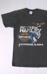 画像: 80s HARLEY DAVIDSON HOUSE OF HARLEY ANCHORAGE,ALASKA VTG T-SHIRT FADED BLACK S