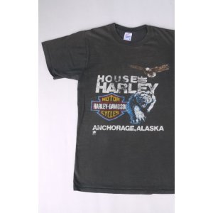 画像: 80s HARLEY DAVIDSON HOUSE OF HARLEY ANCHORAGE,ALASKA VTG T-SHIRT FADED BLACK S