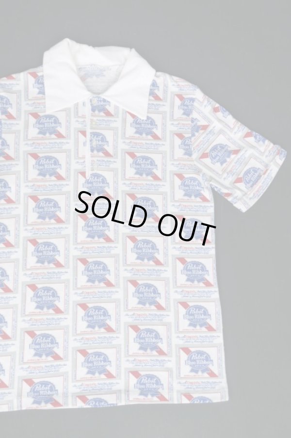 画像2: PABST BLUE RIBBON PATTERNED ALL OVER OFFICIAL VTG POLO SHIRT S 