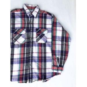 画像: FIVEBROTHER VTG COTTON FLANNEL SHIRT WHITE×PURPLE L MADE IN USA