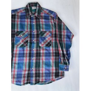 画像: FIVEBROTHER VTG COTTON FLANNEL SHIRT BLUE×GREEN×RED M MADE IN USA