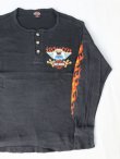 画像1: HARLEY DAVIDSON EAGLE FLAMES VTG HENLEY NECKLINE LONG SLEEVE T-SHIRT FADED BLACK M