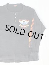 画像: HARLEY DAVIDSON EAGLE FLAMES VTG HENLEY NECKLINE LONG SLEEVE T-SHIRT FADED BLACK M