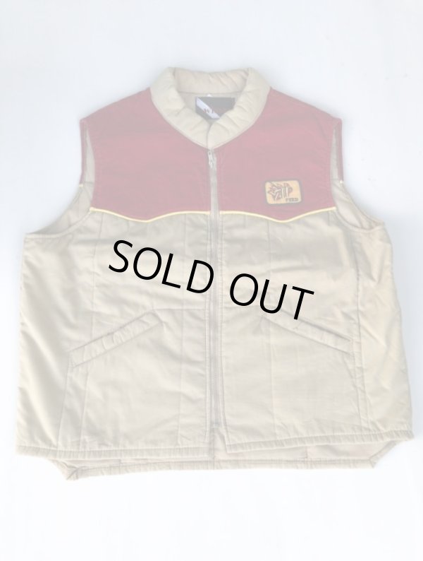 画像1: 80s ZIP FEED VTG RACING PUFFY VEST BY WIMAN BEIGE× RED CORDUROY L