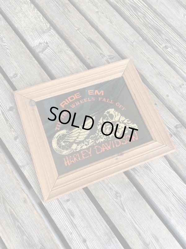 画像1: 80s RIDE'EM HARLEY DAVIDSON VTG SKULL  FOIL GLASS MIRROR