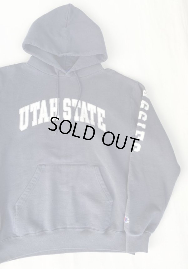 画像1: CHAMPION UTAH STATE OLD HOODIE SWEATSHIRT NAVY M