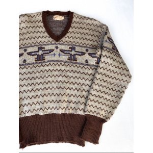 画像: 50s JANTZEN WING VTG WOOL KNIT SWEATER BEIGE×BROWN ML