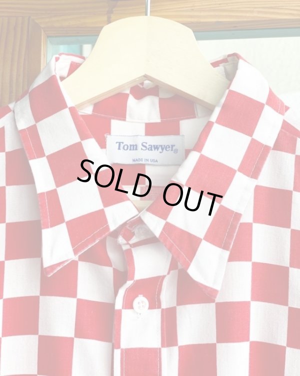 画像3: 70s TOM SAWYER VTG CHECKER SHIRT WHITE×RED XL