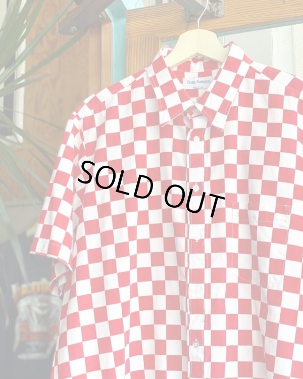 画像2: 70s TOM SAWYER VTG CHECKER SHIRT WHITE×RED XL