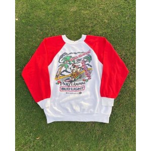 画像: 1987 BUD LIGHT OFFICIAL SPUDS MACKENGIE VTG SWEATER XL WHITE×RED