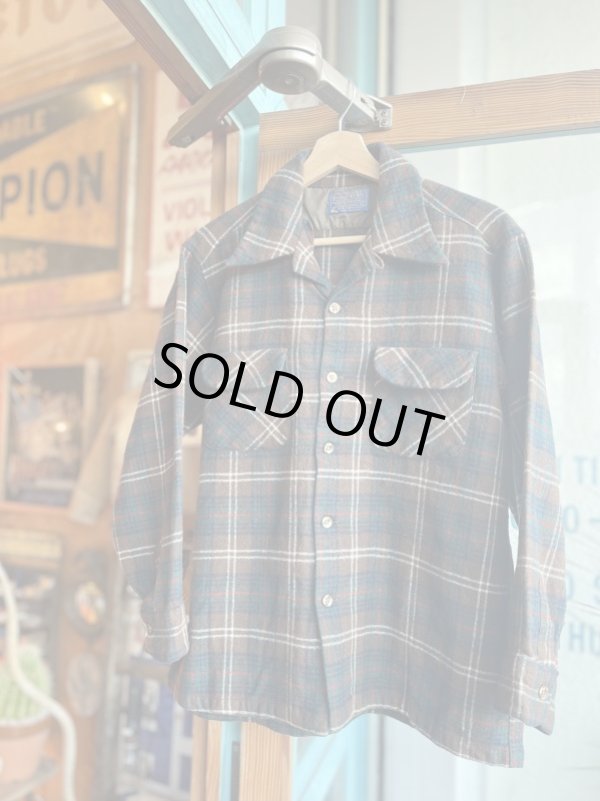 画像1: 70s PENDLETON VTG WOOL SHIRT BROWN×GREEN L