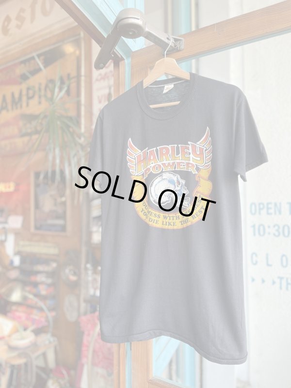 画像1: VINTAGE 70s HARLEY DAVIDSON HARLEY POWER SKULL T-SHIRT L