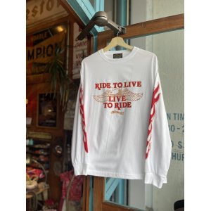 画像: SIXHELMETS CHOPPERS “LIVE TO RIDE RIDE TO LIVE FLAME L/S T-SHIRT WHITE