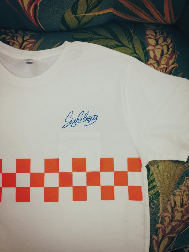 画像1: sixhelmets checker line pocket t-shirｔ orange×blue