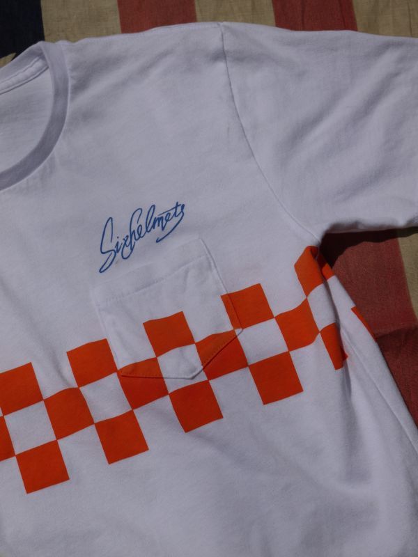 画像2: sixhelmets checker line pocket t-shirｔ orange×blue