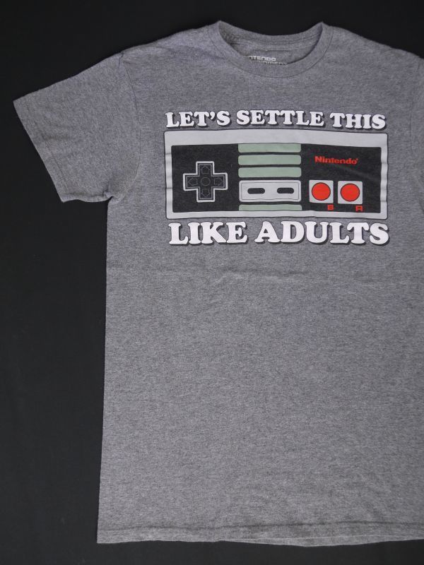 画像1: NINTENDO LET'S SETTLE THIS LIKE ADULTS OFFICIAL T-SHIRT MARBLED GRAY S