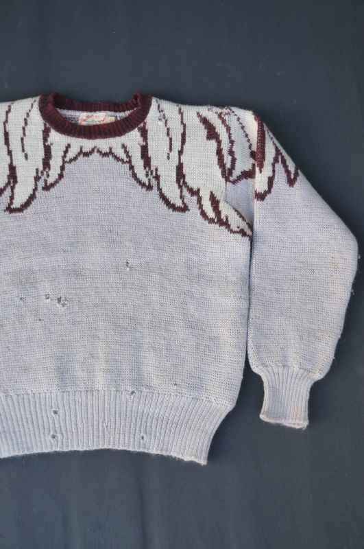 画像1: 50s JANTZEN WING VTG WOOL KNIT SWEATER OFF WHITE×WINE RED XS