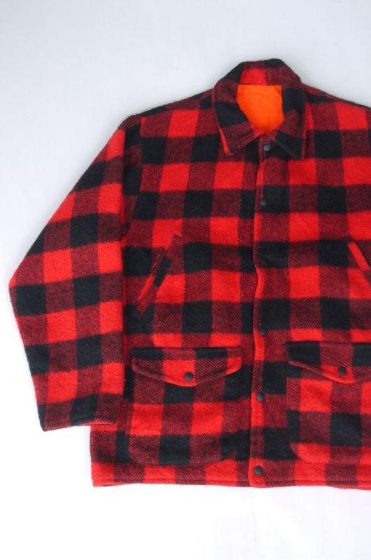 画像1: UNKOWN VTG WOOL REVERSIBLE JACKET RED×BLACK&SAFETY ORANGE L