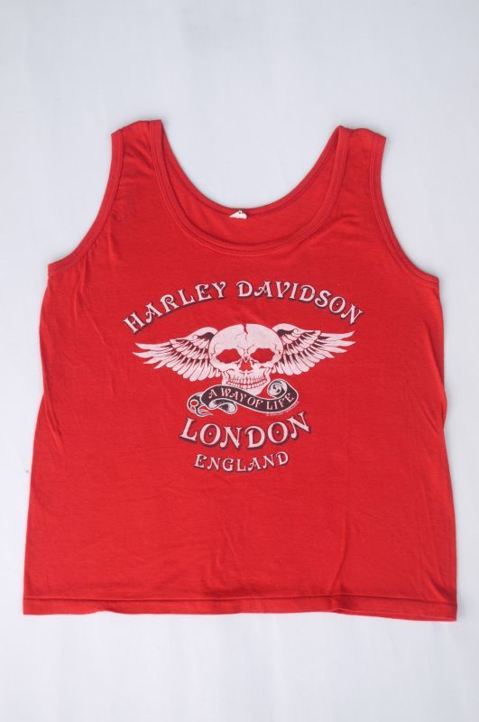 画像1: 80s HARLEY DAVIDSON OFFICIAL ROCKY MOUNTAIN SKULL VTG TANK TOP RED L