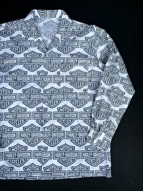 画像1: HARLEY DAVIDSON BAR&SHIELD LOGO VTG PATTERNED ALL OVER LONG SLEEVE SHIRT WHITE M