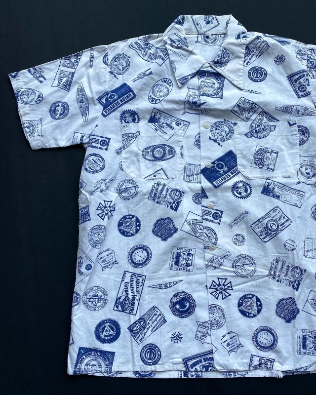 画像2: 50s UNION LABEL PATTERNED ALL OVER VTG COTTON SHIRT L