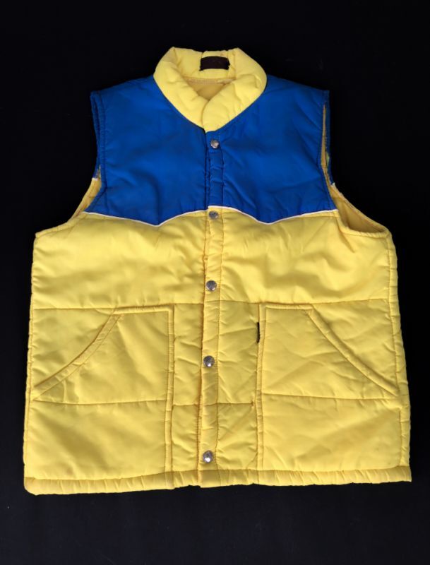 70s VTG RACING PUFFY VEST BLUE×YELLOW S - sixhelmets quality clothes