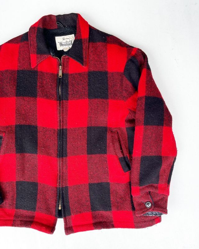 画像1: WOOLRICH BAFFALO CHECK VTG WOOL JACKET RED×BLACK  XL