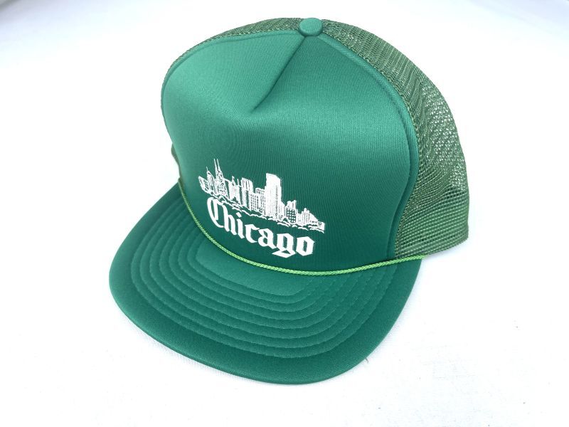 画像1: NOS 90s CHICAGO SOUVENIR TRUCKER CAP GREEN