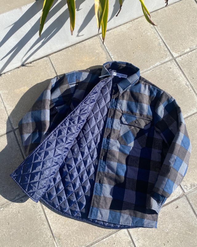 画像1: THE GOOD QUILTING PRINTED FLANNEL SHIRT NAVY