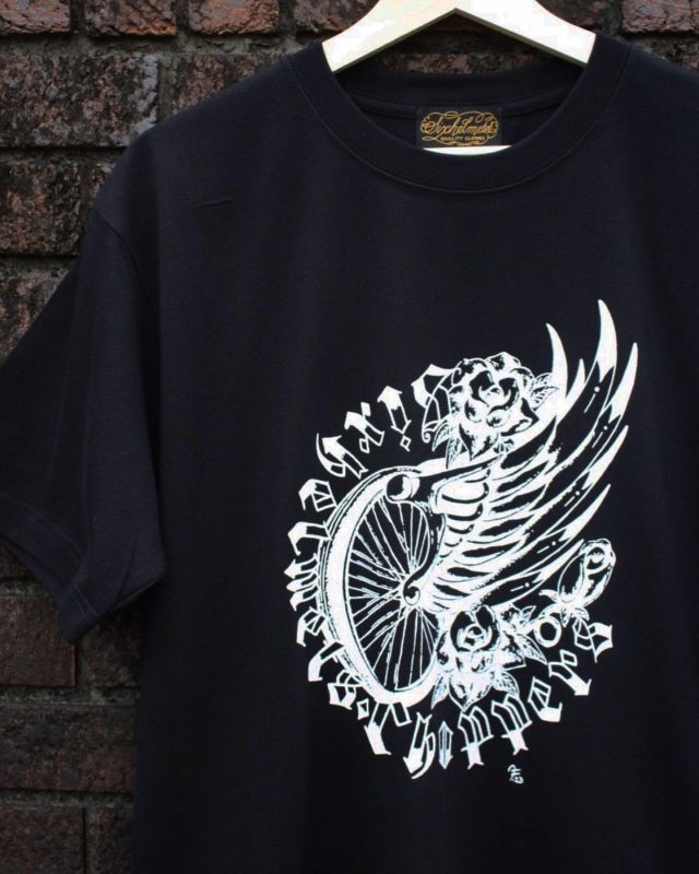 画像1: SIXHELMETS CHOPPERS FLYING WHEEL T-SHIRT BLACK DRAWN BY BOULEVARD FEVER ART