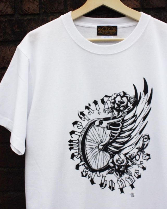 画像1: SIXHELMETS CHOPPERS FLYING WHEEL T-SHIRT WHITE DRAWN BY BOULEVARD FEVER ART