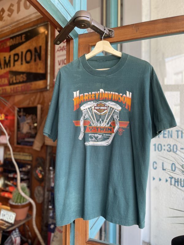 画像1: 1987 HARLEY DAVIDSON V-TWIN SHOVELHEAD OFFICIAL VTG T-SHIRT GREEN 