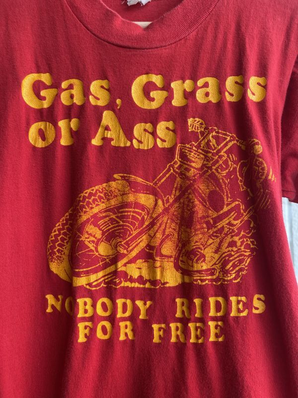 画像4: 80s MOTORCYCLE GAS GRASS OR ASS NOBODY RIDES FO FREE VTG T-SHIRT RED S